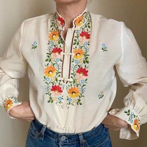 Vintage "JOY" beautifully embroidered button down